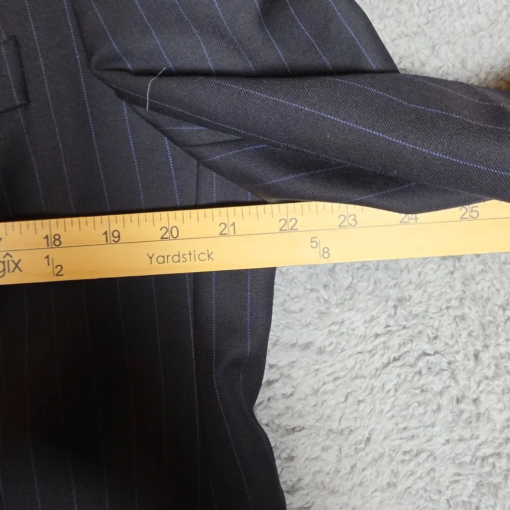 Savile Row Suit Men 40R W34 Navy Blue Two Pieces Pinstripe Pleated Cuffed Wool